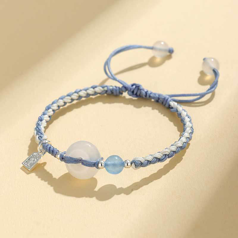 Braccialetto della fortuna con fibbia della pace in agata verde e avventurina Buddha Stones - Filo blu in agata bianca (circonferenza polso: 14-18 cm) - image 15