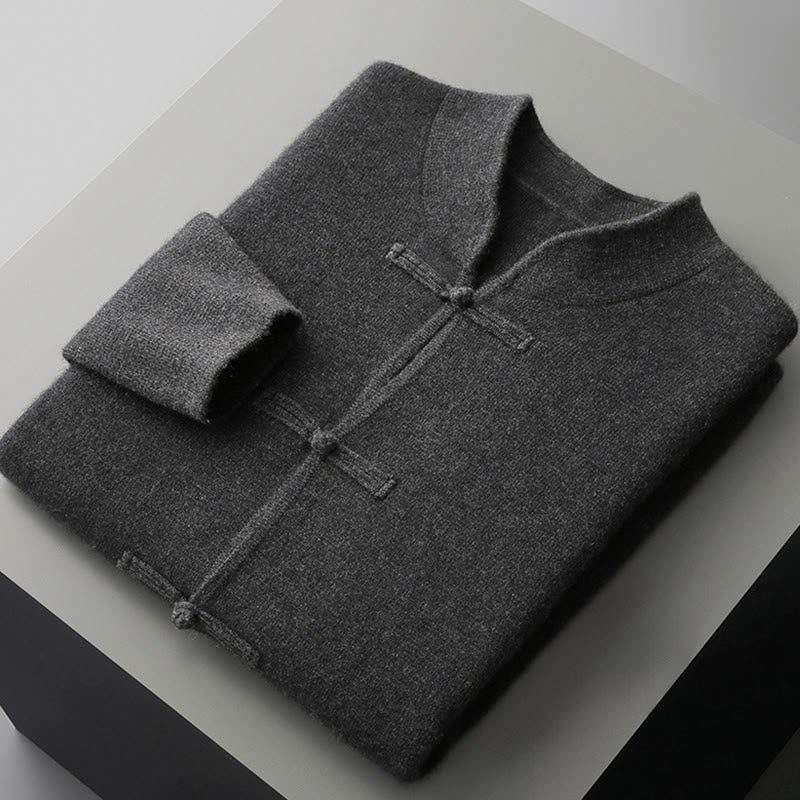 Maglione invernale a maniche lunghe in lana con bottoni cinesi e rana, tinta unita, da uomo , Buddha Stones - image 17