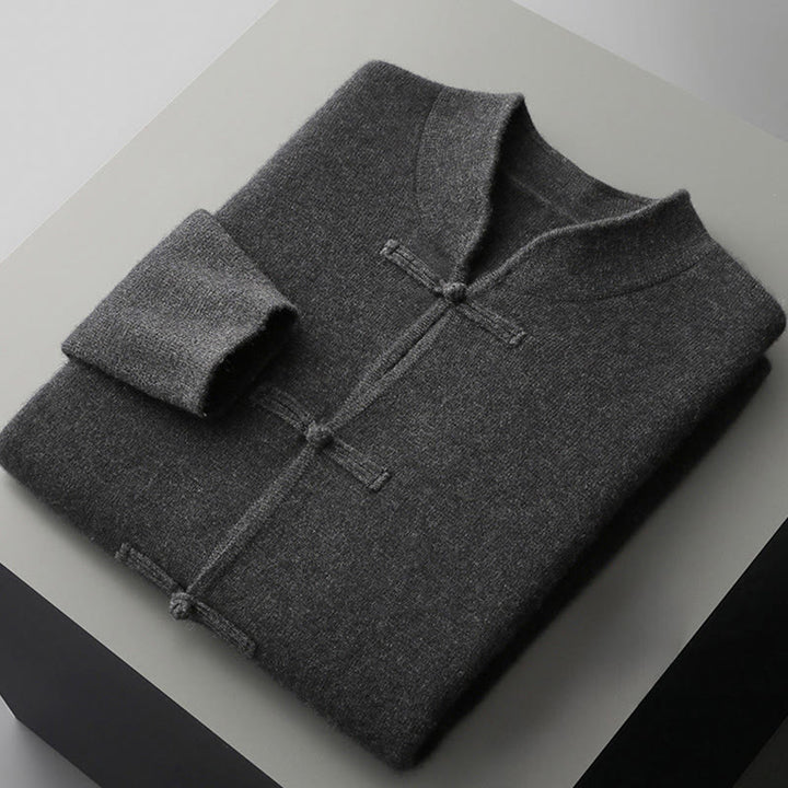 Maglione invernale a maniche lunghe in lana con bottoni cinesi e rana, tinta unita, da uomo , Buddha Stones - image 17