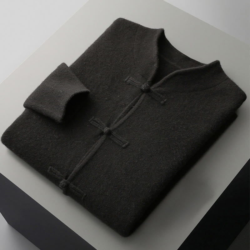 Maglione invernale a maniche lunghe in lana con bottoni cinesi e rana, tinta unita, da uomo , Buddha Stones - image 5