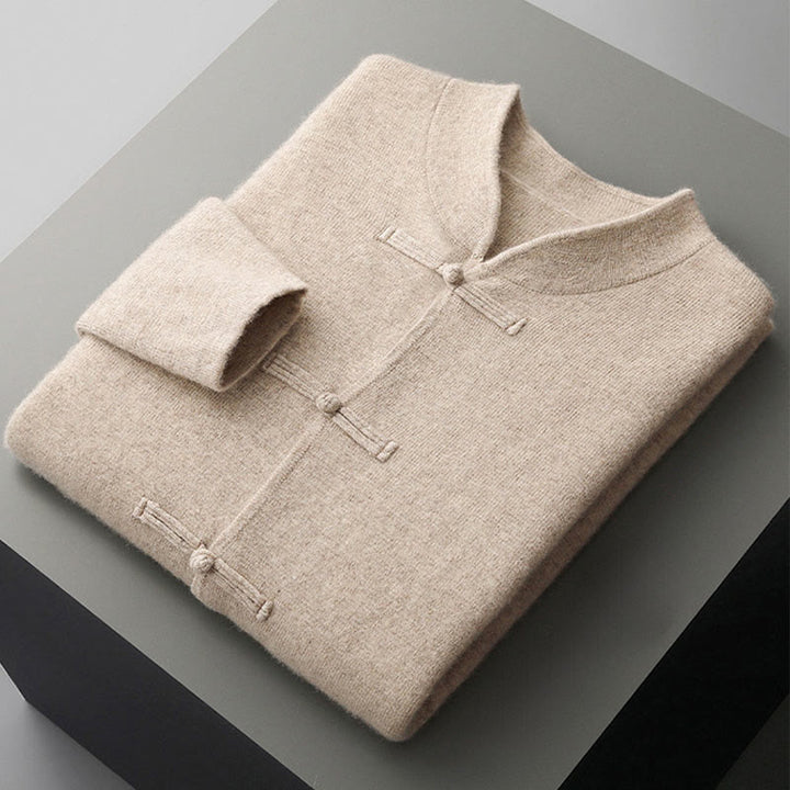 Maglione invernale a maniche lunghe in lana con bottoni cinesi e rana, tinta unita, da uomo , Buddha Stones - image 9