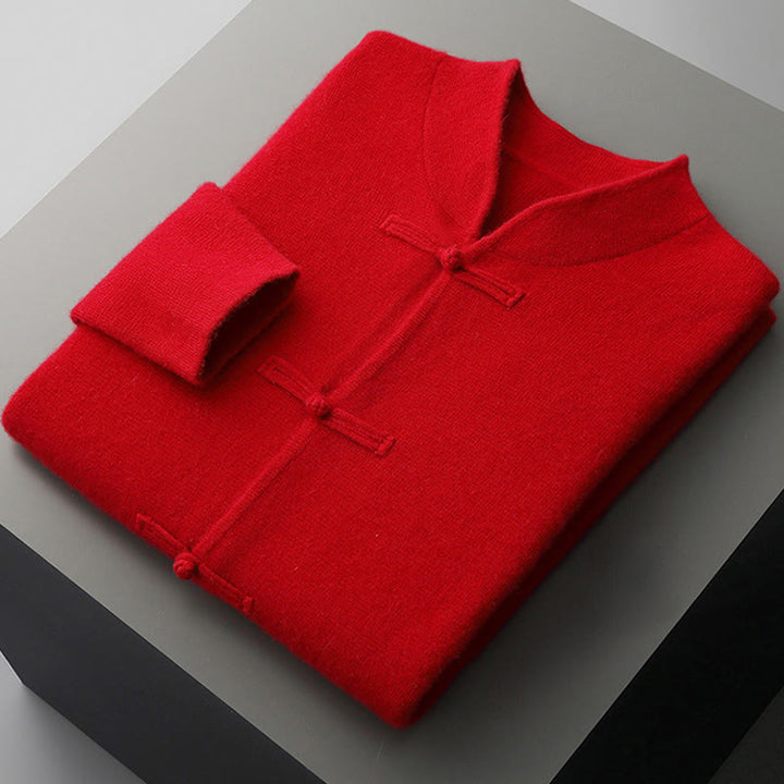 Maglione invernale a maniche lunghe in lana con bottoni cinesi e rana, tinta unita, da uomo , Buddha Stones - image 7