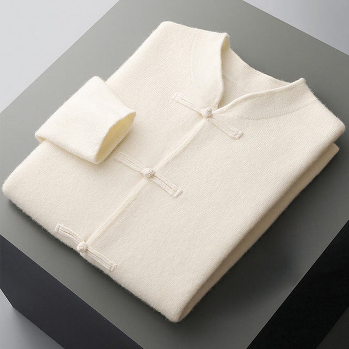 Maglione invernale a maniche lunghe in lana con bottoni cinesi e rana, tinta unita, da uomo , Buddha Stones - image 3