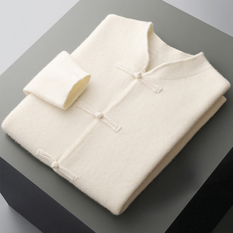 Maglione invernale a maniche lunghe in lana con bottoni cinesi e rana, tinta unita, da uomo , Buddha Stones - image 3