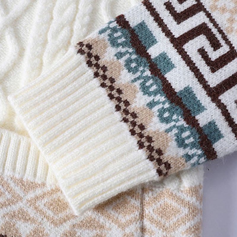 Maglione da uomo lavorato a maglia con maniche lunghe e tasche, in jacquard etnico con Buddha Stones - image 5