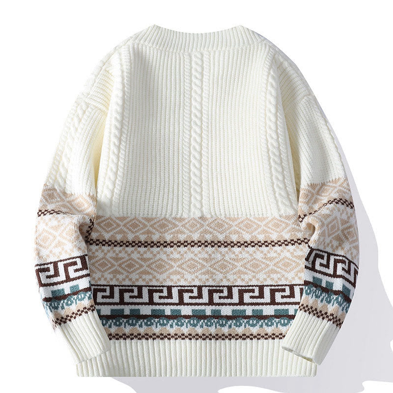 Maglione da uomo lavorato a maglia con maniche lunghe e tasche, in jacquard etnico con Buddha Stones - image 1