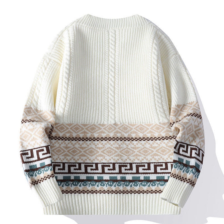 Maglione da uomo lavorato a maglia con maniche lunghe e tasche, in jacquard etnico con Buddha Stones - image 1