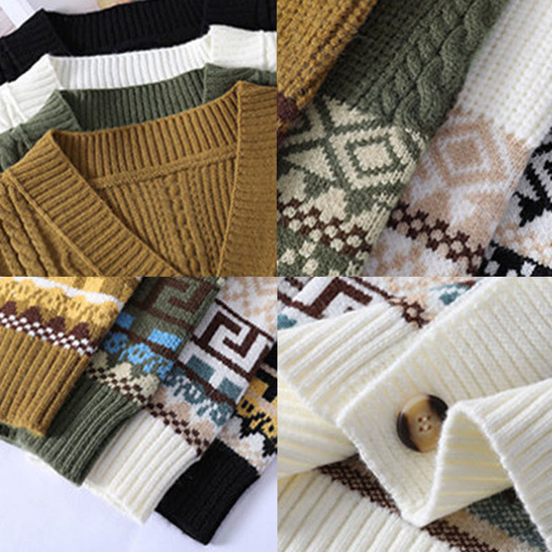 Maglione da uomo lavorato a maglia con maniche lunghe e tasche, in jacquard etnico con Buddha Stones - image 11