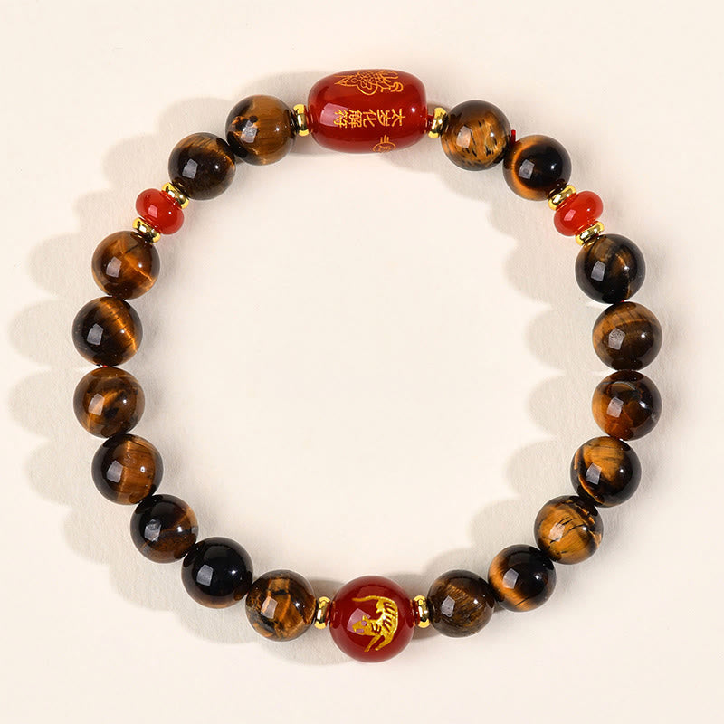Braccialetto di protezione in agata rossa naturale con occhio di tigre e 12 Buddha Stones - 8 mm (circonferenza del polso 14-16 cm) - Tigre - image 3