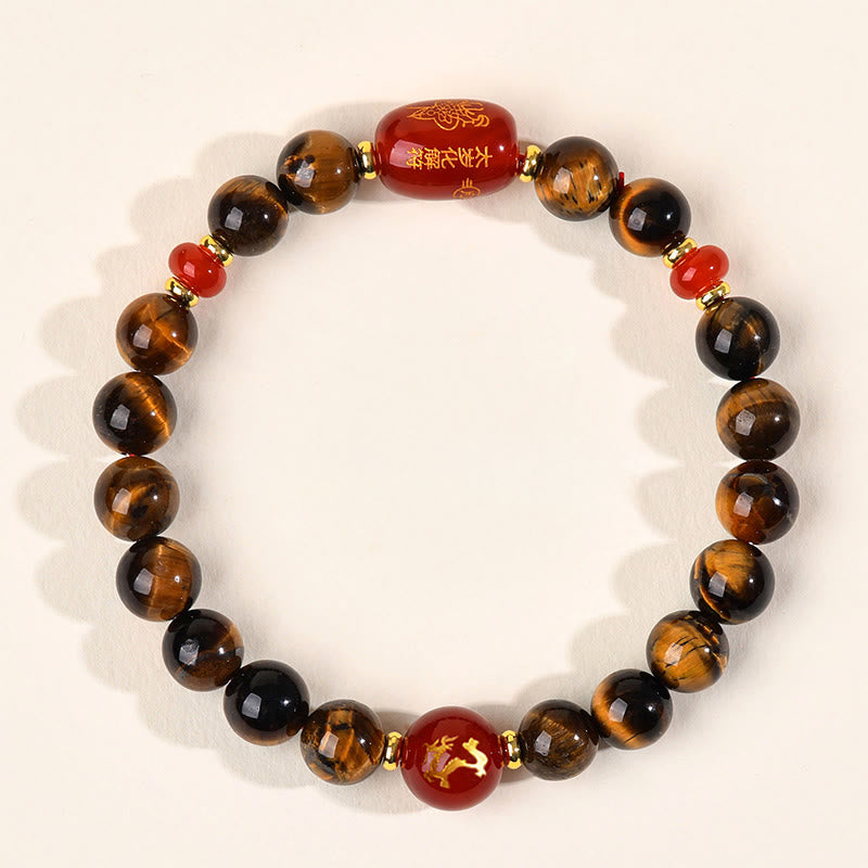 Braccialetto di protezione in agata rossa naturale con occhio di tigre e 12 Buddha Stones - 8 mm (circonferenza del polso 14-16 cm) - Drago - image 11