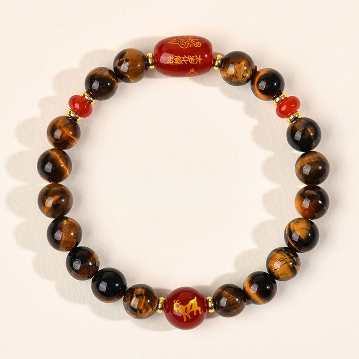 Braccialetto di protezione in agata rossa naturale con occhio di tigre e 12 Buddha Stones - 8 mm (circonferenza del polso 14-16 cm) - Capra - image 15