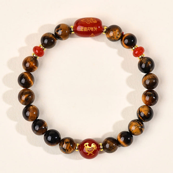 Braccialetto di protezione in agata rossa naturale con occhio di tigre e 12 Buddha Stones - 8 mm (circonferenza del polso 14-16 cm) - Gallo - image 17