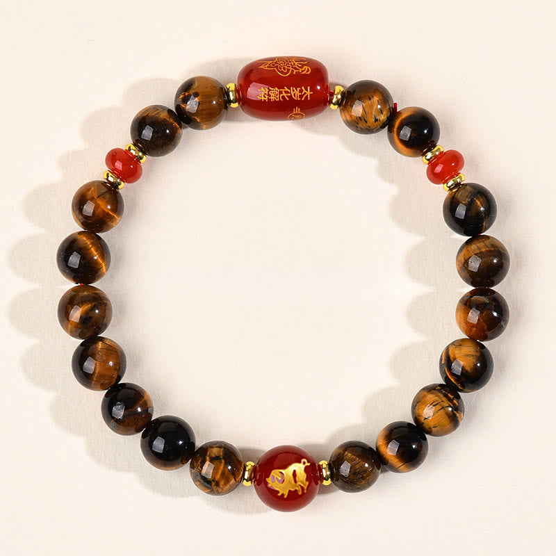 Braccialetto di protezione in agata rossa naturale con occhio di tigre e 12 Buddha Stones - 8 mm (circonferenza del polso 14-16 cm) - Maiale - image 19