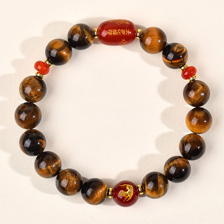Braccialetto di protezione in agata rossa naturale con occhio di tigre e 12 Buddha Stones - 10 mm (circonferenza del polso 16-17 cm) - Tigre - image 22