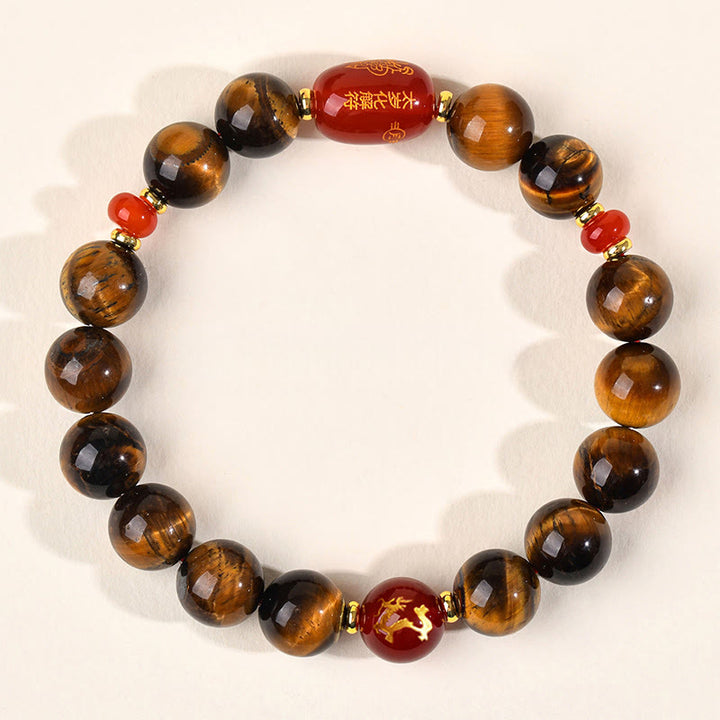 Braccialetto di protezione in agata rossa naturale con occhio di tigre e 12 Buddha Stones - 10 mm (circonferenza del polso 16-17 cm) - Drago - image 24