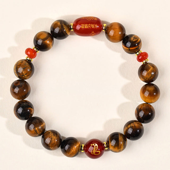 Braccialetto di protezione in agata rossa naturale con occhio di tigre e 12 Buddha Stones - 10 mm (circonferenza del polso 16-17 cm) - Serpente - image 25
