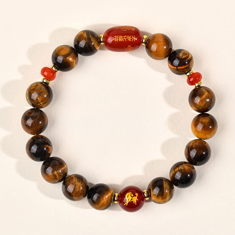 Braccialetto di protezione in agata rossa naturale con occhio di tigre e 12 Buddha Stones - 10 mm (circonferenza del polso 16-17 cm) - Cavallo - image 26