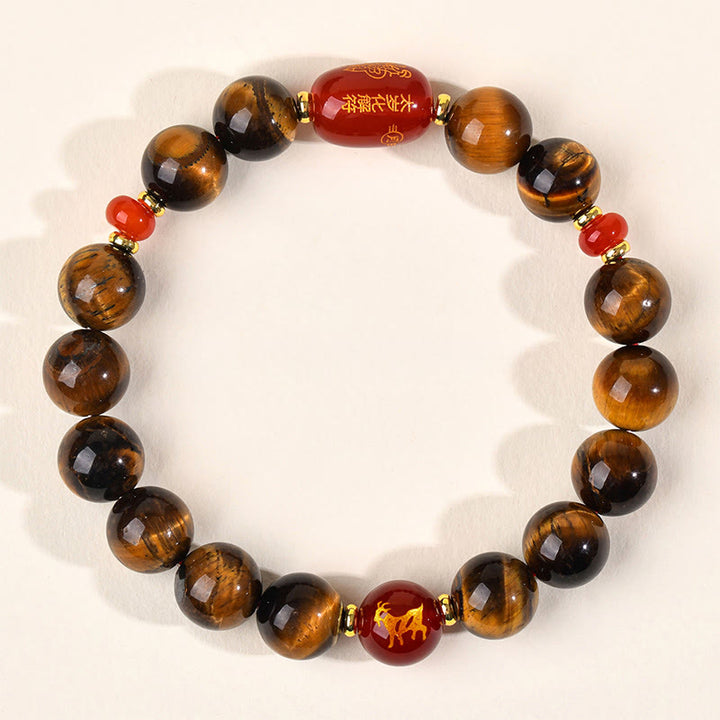 Braccialetto di protezione in agata rossa naturale con occhio di tigre e 12 Buddha Stones - 10 mm (circonferenza del polso 16-17 cm) - Capra - image 28