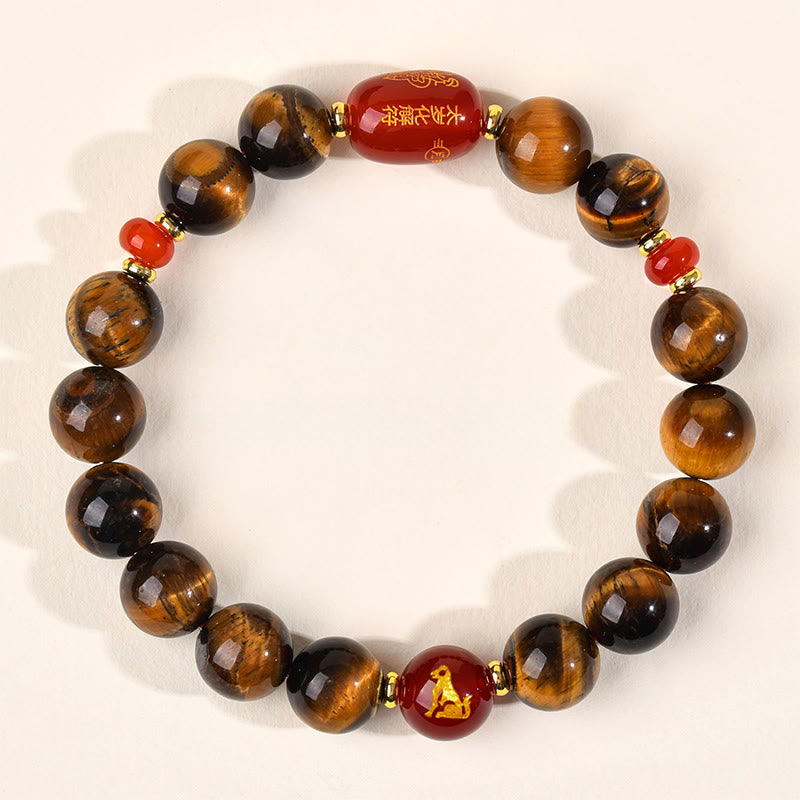 Braccialetto di protezione in agata rossa naturale con occhio di tigre e 12 Buddha Stones - 10 mm (circonferenza del polso 16-17 cm) - Cane - image 31