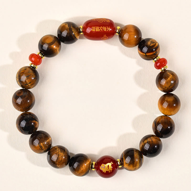 Braccialetto di protezione in agata rossa naturale con occhio di tigre e 12 Buddha Stones - 10 mm (circonferenza del polso 16-17 cm) - Maiale - image 32