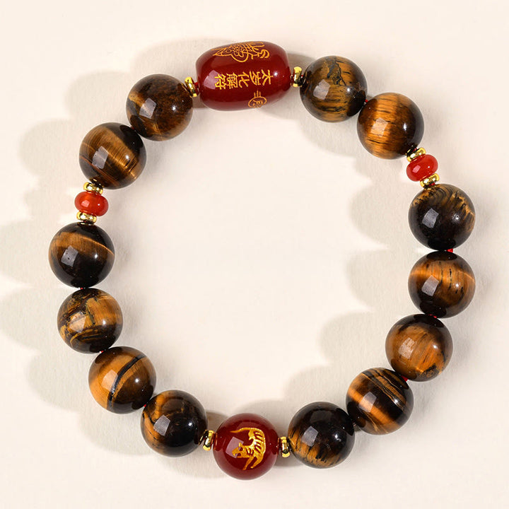 Braccialetto di protezione in agata rossa naturale con occhio di tigre e 12 Buddha Stones - 12 mm (circonferenza del polso 17-18 cm) - Tigre - image 35