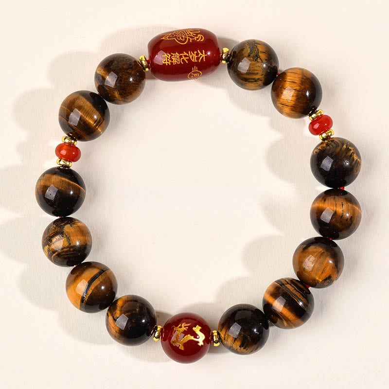 Braccialetto di protezione in agata rossa naturale con occhio di tigre e 12 Buddha Stones - 12 mm (circonferenza del polso 17-18 cm) - Drago - image 37