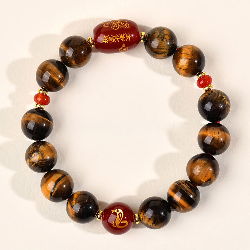 Braccialetto di protezione in agata rossa naturale con occhio di tigre e 12 Buddha Stones - 12 mm (circonferenza del polso 17-18 cm) - Serpente - image 38