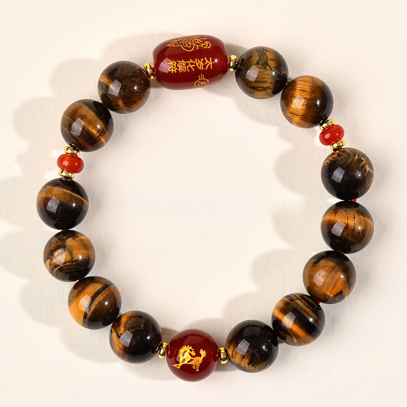 Braccialetto di protezione in agata rossa naturale con occhio di tigre e 12 Buddha Stones - 12 mm (circonferenza del polso 17-18 cm) - Cavallo - image 39
