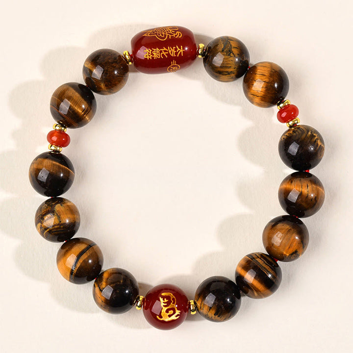 Braccialetto di protezione in agata rossa naturale con occhio di tigre e 12 Buddha Stones - 12 mm (circonferenza del polso 17-18 cm) - Scimmia - image 41