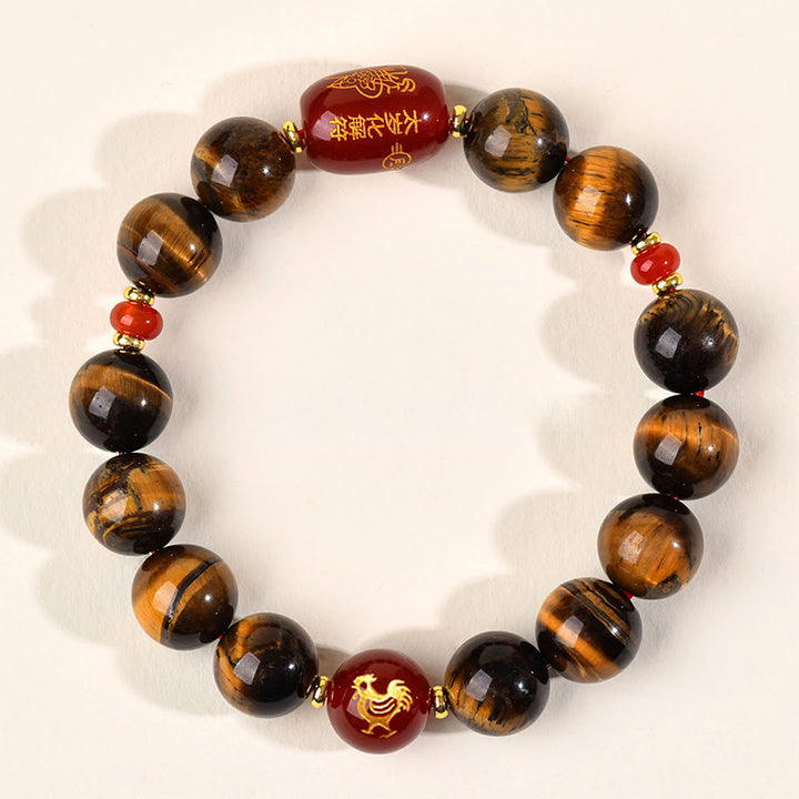 Braccialetto di protezione in agata rossa naturale con occhio di tigre e 12 Buddha Stones - 12 mm (circonferenza del polso 17-18 cm) - Gallo - image 42