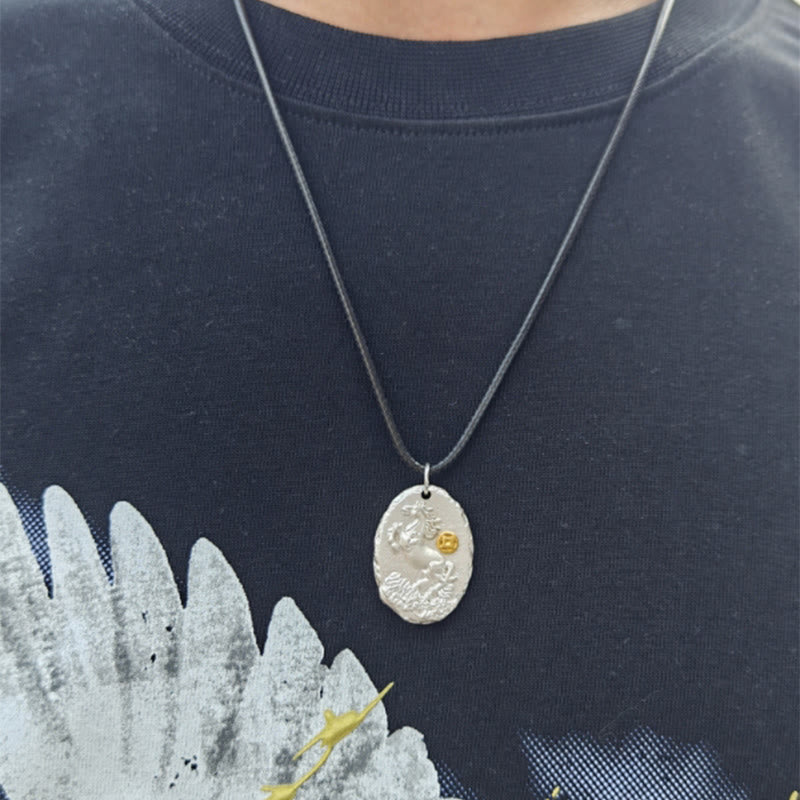 Collana con ciondolo della prosperità in argento sterling 925 con catena in argento sterling 999 Buddha Stones, anno del cavallo - image 4