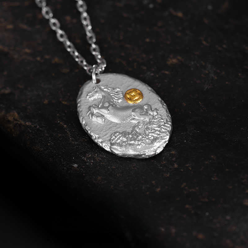 Collana con ciondolo della prosperità in argento sterling 925 con catena in argento sterling 999 Buddha Stones, anno del cavallo - image 2