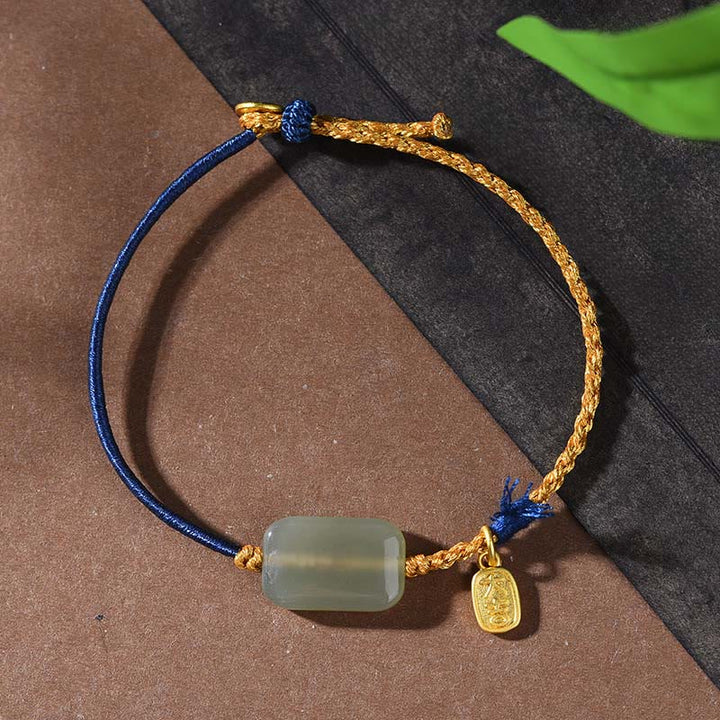 Bracciale della prosperità in giada Hetian in argento sterling 925 Buddha Stones - Giada Hetian e filo blu navy (circonferenza polso: 15-18 cm) - image 6