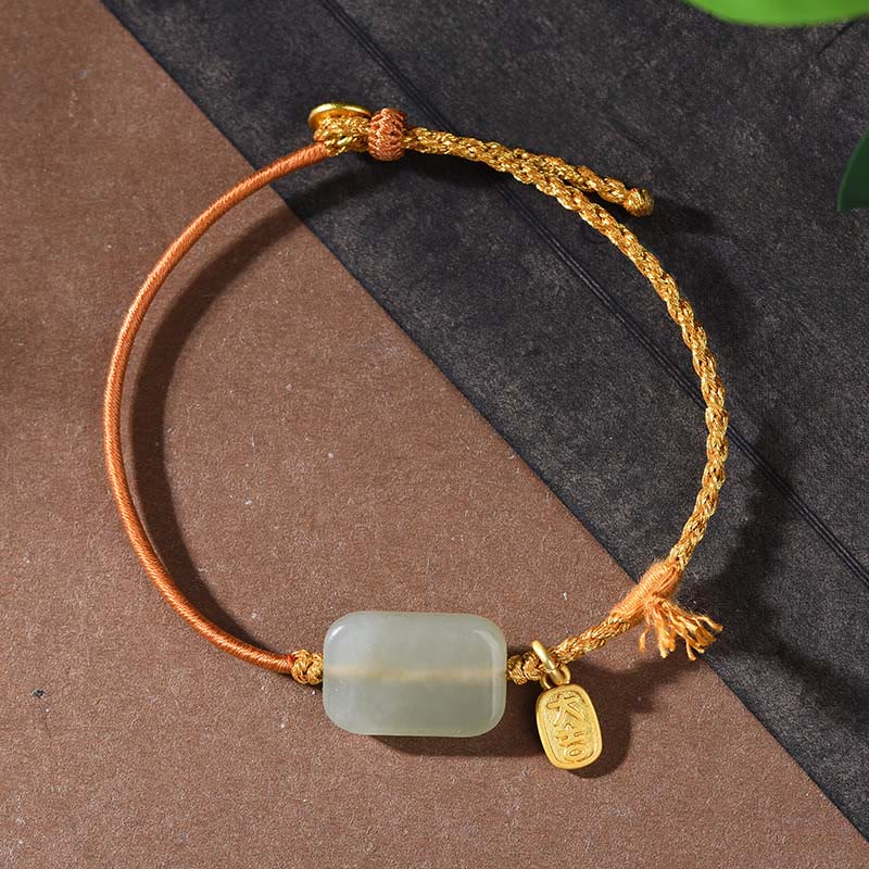 Bracciale della prosperità in giada Hetian in argento sterling 925 Buddha Stones - Giada di Hetian e filo giallo (circonferenza del polso: 15-18 cm) - image 5