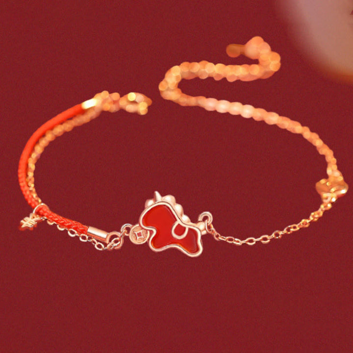 Bracciale portafortuna con ciondolo a moneta in agata rossa con filo rosso in argento sterling 925 "Anno del cavallo" Buddha Stones - image 1
