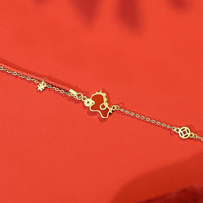 Bracciale portafortuna con ciondolo a moneta in agata rossa con filo rosso in argento sterling 925 "Anno del cavallo" Buddha Stones - Bracciale Cavallo d'Oro - image 7