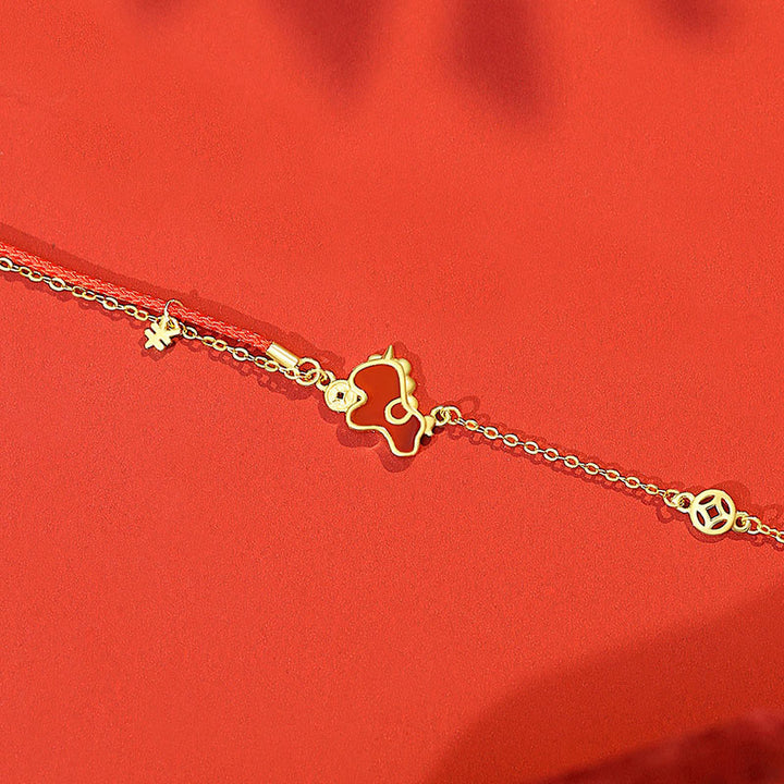 Collana con ciondolo a forma di moneta dell'anno del cavallo in argento sterling 925 Buddha Stones e agata rossa. - Bracciale Cavallo d'Oro - image 11