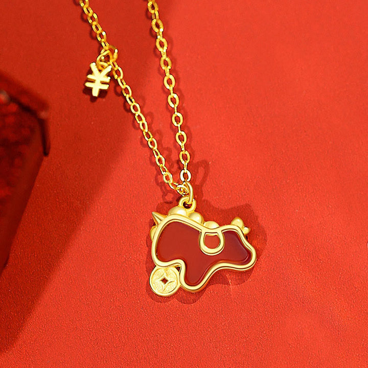 Orecchini asimmetrici con protezione dell'anno del cavallo, in argento sterling 925 con moneta in agata rossa e Buddha Stones - Collana con cavallo d'oro - image 18