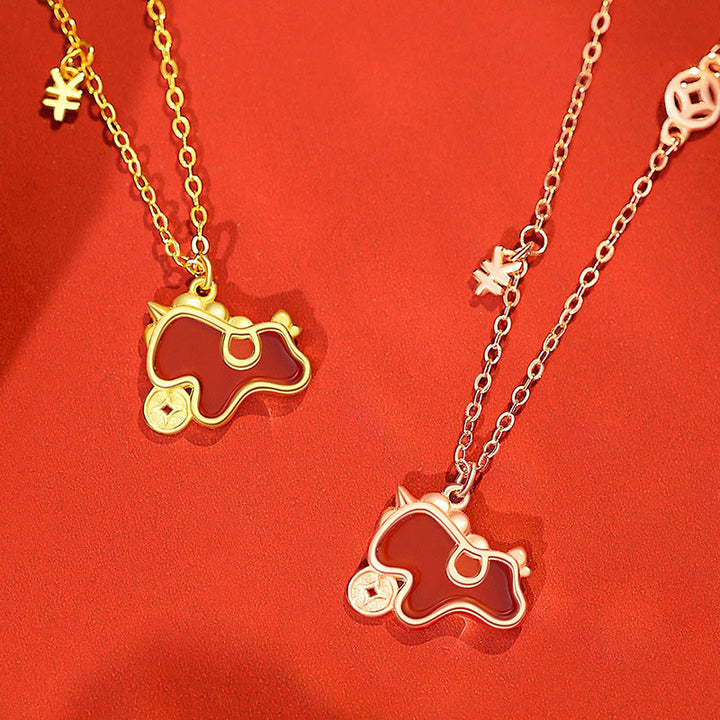 Collana con ciondolo a forma di moneta dell'anno del cavallo in argento sterling 925 Buddha Stones e agata rossa. - image 6