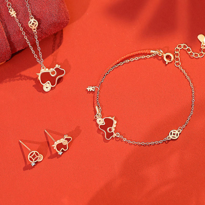 Orecchini asimmetrici con protezione dell'anno del cavallo, in argento sterling 925 con moneta in agata rossa e Buddha Stones - image 21