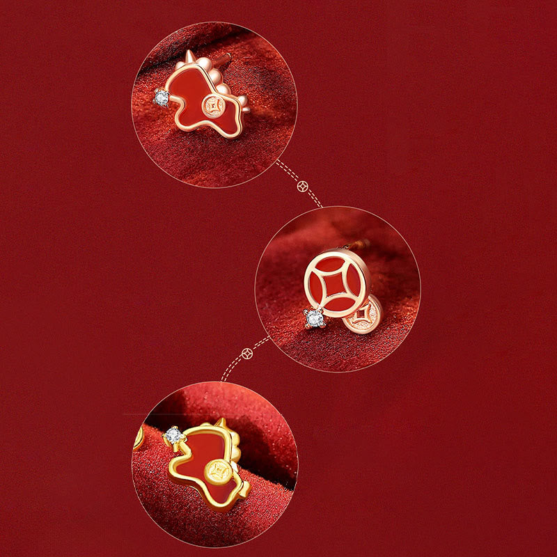 Orecchini asimmetrici con protezione dell'anno del cavallo, in argento sterling 925 con moneta in agata rossa e Buddha Stones - image 8