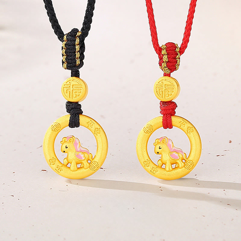 Buddha Stones Collana con ciondolo in argento sterling 925 con fibbia della pace dell'anno del cavallo e carattere Fu, simbolo della fortuna - image 0