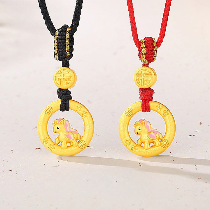 Buddha Stones Collana con ciondolo in argento sterling 925 con fibbia della pace dell'anno del cavallo e carattere Fu, simbolo della fortuna - image 0