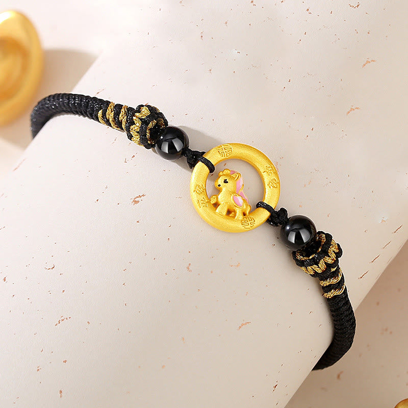 Braccialetto di coppia con corda per l'equilibrio con fibbia della pace dell'anno del cavallo in argento sterling 925 Buddha Stones - Braccialetto con corda nera a forma di cavallo - image 1
