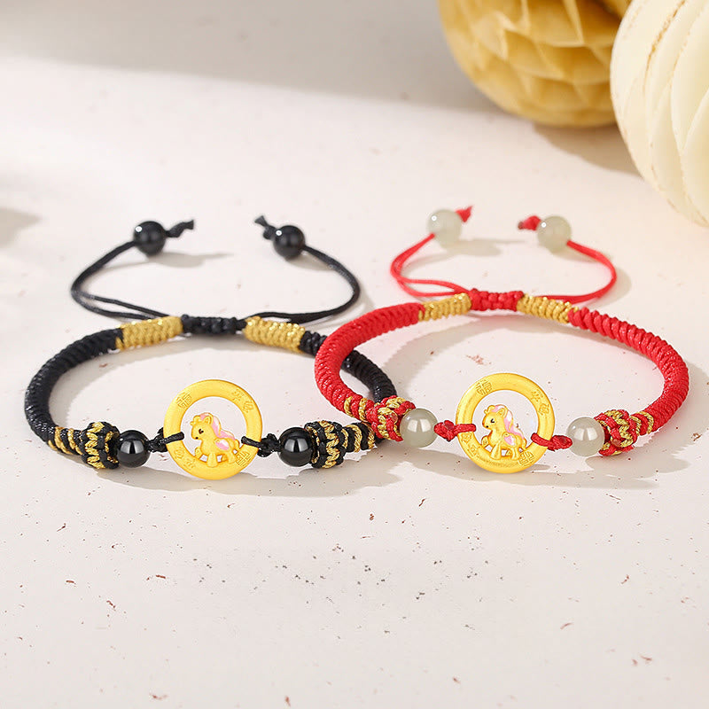 Braccialetto di coppia con corda per l'equilibrio con fibbia della pace dell'anno del cavallo in argento sterling 925 Buddha Stones - image 0