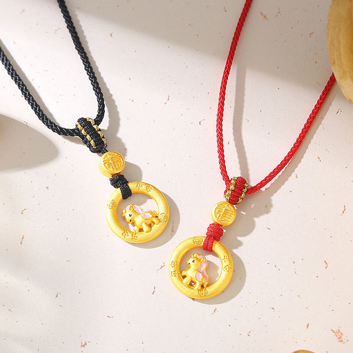 Buddha Stones Collana con ciondolo in argento sterling 925 con fibbia della pace dell'anno del cavallo e carattere Fu, simbolo della fortuna - image 11