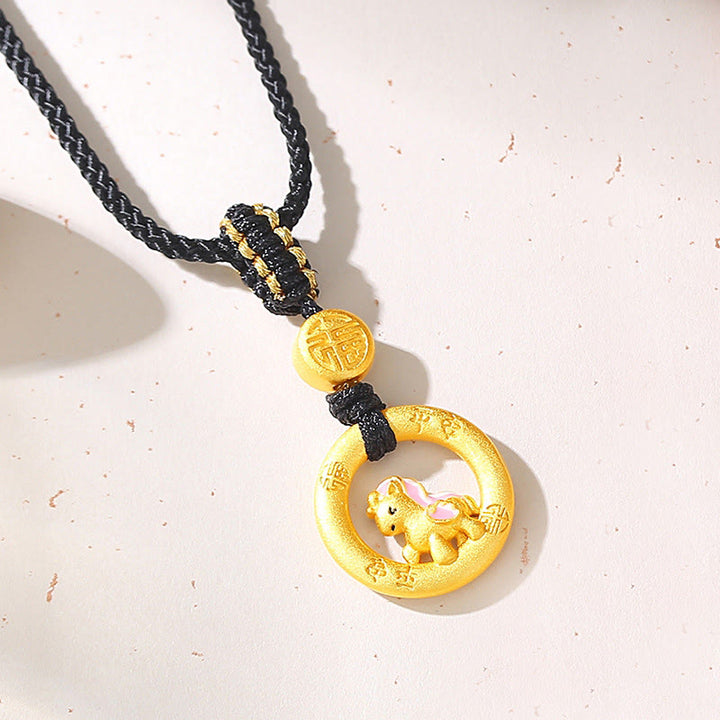 Buddha Stones Collana con ciondolo in argento sterling 925 con fibbia della pace dell'anno del cavallo e carattere Fu, simbolo della fortuna - Collana con corda nera a forma di cavallo - image 1