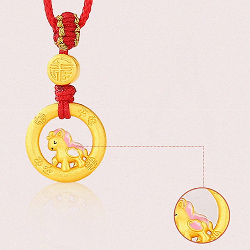 Buddha Stones Collana con ciondolo in argento sterling 925 con fibbia della pace dell'anno del cavallo e carattere Fu, simbolo della fortuna - image 9