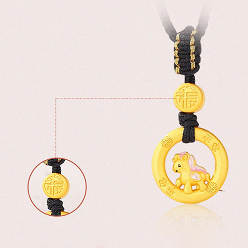 Buddha Stones Collana con ciondolo in argento sterling 925 con fibbia della pace dell'anno del cavallo e carattere Fu, simbolo della fortuna - image 2