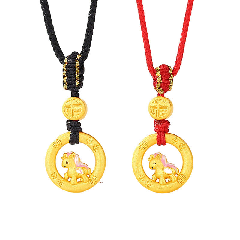 Buddha Stones Collana con ciondolo in argento sterling 925 con fibbia della pace dell'anno del cavallo e carattere Fu, simbolo della fortuna - image 13